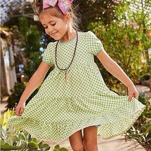 Matilda Jane Charming Green Checkered Kids Dress